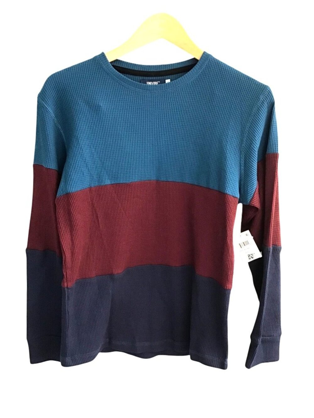 Univibe Colorblock Long Sleeve Crewneck Waffle Knit Shirt XL Cotton/Polyester Bl